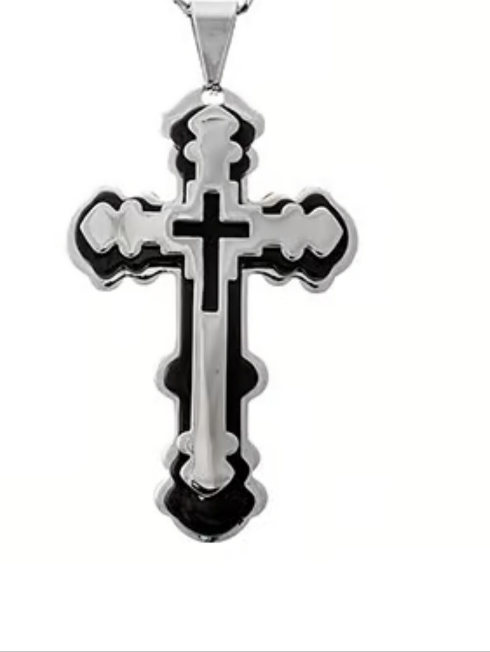Mens Stainless Steel Two-Tone & Black Cross Pendant Necklace
